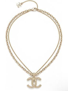 Gold Double-Chain CC Pendant Necklace